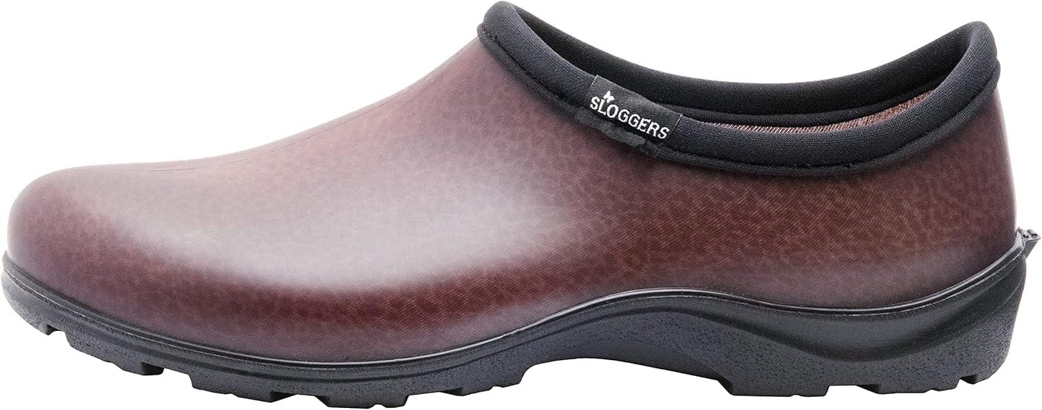 imageSloggers Original Waterproof Work Shoe for Men Outdoor SlipOn Rain and Durable Garden Footwear Made in The USA with Premium Comfort Support Insole Camo Size 11Leather Print Brown