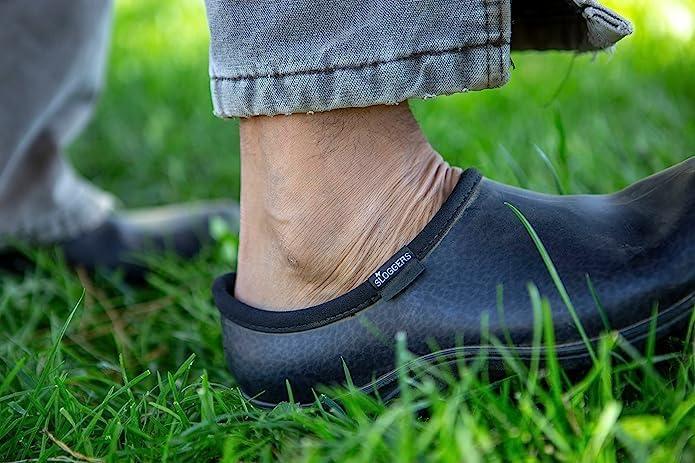 imageSloggers Original Waterproof Work Shoe for Men Outdoor SlipOn Rain and Durable Garden Footwear Made in The USA with Premium Comfort Support Insole Camo Size 11Leather Print Black