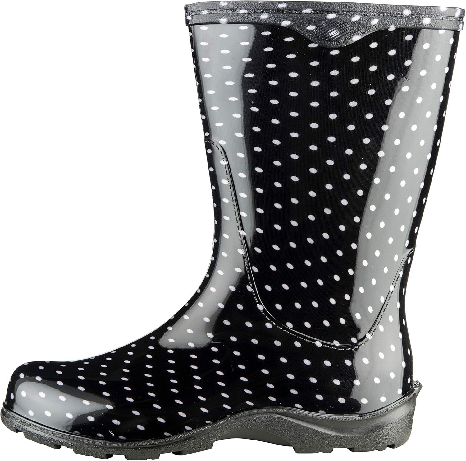 imageSloggers Waterproof Garden Rain Boots for Women Cute MidCalf Mud amp Muck Boots with Premium Comfort Support InsolePolka Dot Print Black and White