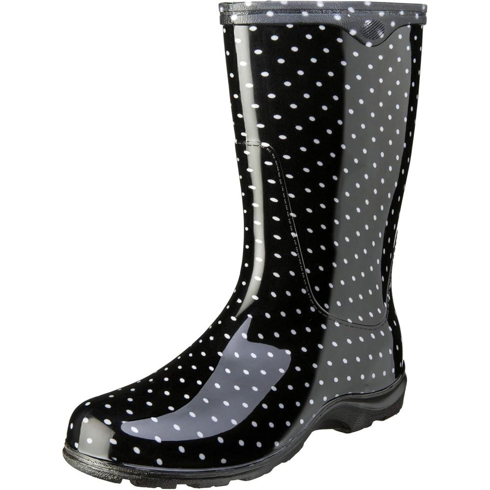 imageSloggers Waterproof Garden Rain Boots for Women  Cute MidCalf Mud amp Muck Boots with Premium Comfort Support InsolePolka Dot Print Black and White