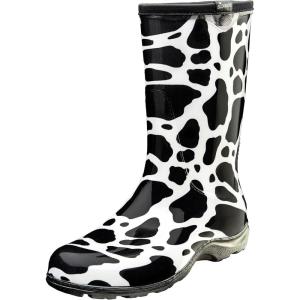 Sloggers Waterproof Garden Rain Boots for Women – Cute Mid-Calf Mud & Muck Boots with Premium Comfort Support Insole, (Moo Moo Black & White), (Size 11)
