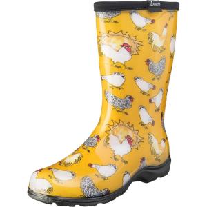Sloggers Waterproof Garden Rain Boots for Women – Cute Mid-Calf Mud & Muck Boots with Premium Comfort Support Insole(Chickens Daffodil Yellow)