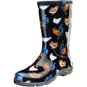 Sloggers Waterproof Garden Rain Boots for Women – Cute Mid-Calf Mud & Muck Boots with Premium Comfort Support Insole(Classic Chicken Print Black)