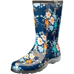Sloggers Waterproof Garden Rain Boots for Women – Cute Mid-Calf Mud & Muck Boots with Premium Comfort Support Insole(Floral Fun Print Blue)