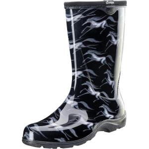 Sloggers Waterproof Garden Rain Boots for Women – Cute Mid-Calf Mud & Muck Boots with Premium Comfort Support Insole(Flying Horses Print Black)