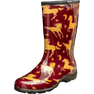 Sloggers Waterproof Garden Rain Boots for Women – Cute Mid-Calf Mud & Muck Boots with Premium Comfort Support Insole(Horse Stars Barn Red)