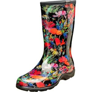 Sloggers Waterproof Garden Rain Boots for Women – Cute Mid-Calf Mud & Muck Boots with Premium Comfort Support Insole(In Fields Black)