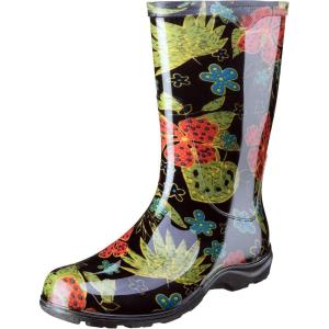 Sloggers Waterproof Garden Rain Boots for Women – Cute Mid-Calf Mud & Muck Boots with Premium Comfort Support Insole(Midsummer Print Black)