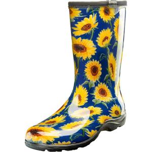 Sloggers Waterproof Garden Rain Boots for Women – Cute Mid-Calf Mud & Muck Boots with Premium Comfort Support Insole(Sunflower Print Blue)