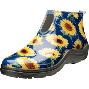 Sloggers Woman’s Waterproof Comfort Ankle Boot – Garden Rain Booties for Women – Mud & Muck Boots with Premium Comfort Support Insole(Sunflower Print Blue)