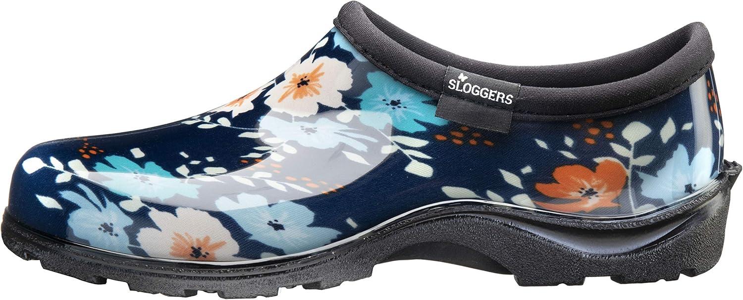 imageSloggers Original Waterproof Rain and Garden Shoe for Women Outdoor SlipOn Garden Clog Made in The USA with Premium Comfort Insole and Arch SupportBlue Floral Fun Print
