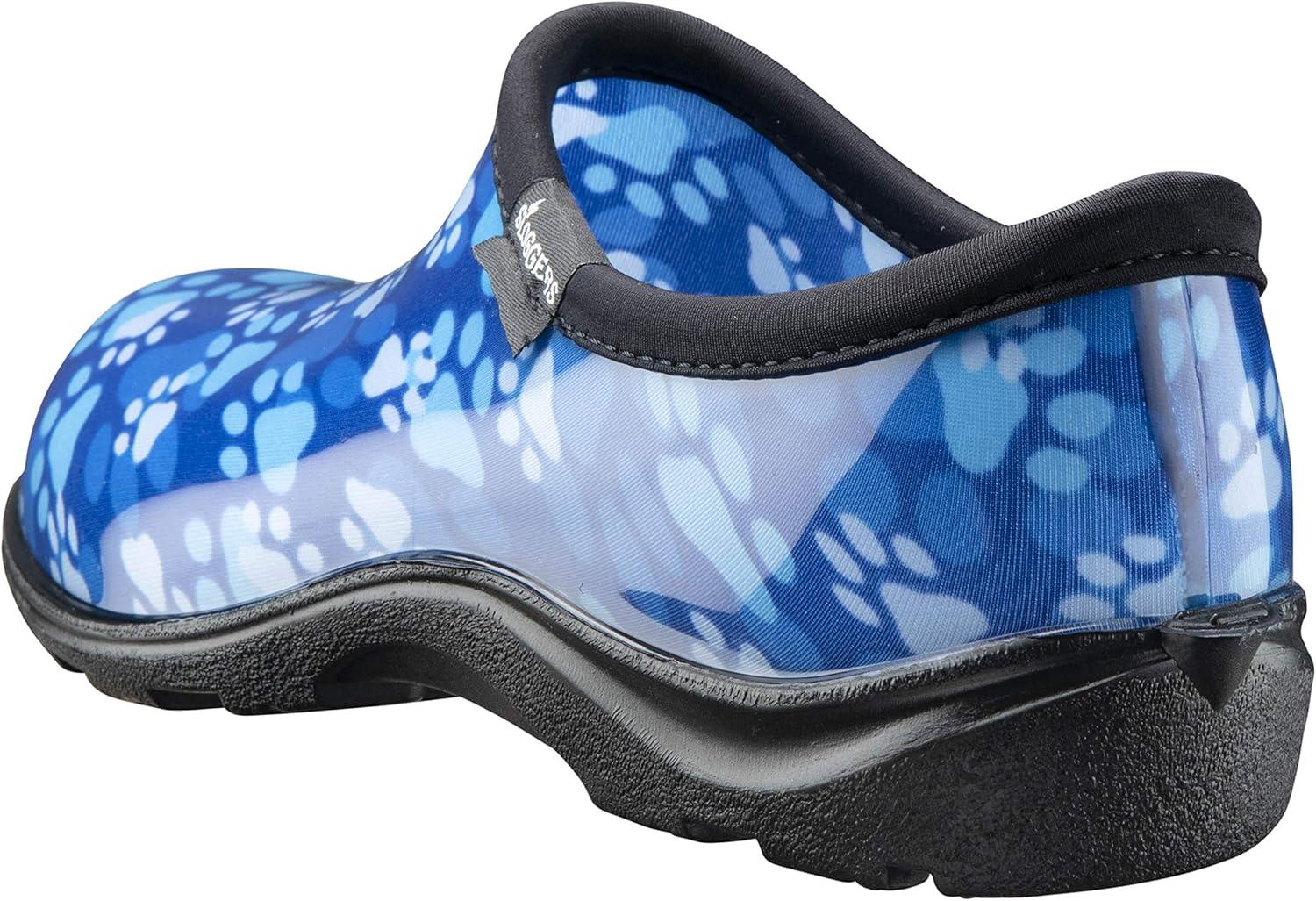 imageSloggers Original Waterproof Rain and Garden Shoe for Women Outdoor SlipOn Garden Clog Made in The USA with Premium Comfort Insole and Arch SupportBlue Paw Print