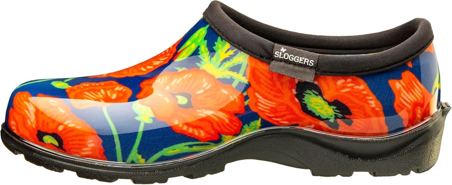 imageSloggers Original Waterproof Rain and Garden Shoe for Women Outdoor SlipOn Garden Clog Made in The USA with Premium Comfort Insole and Arch SupportBold Poppies Blue
