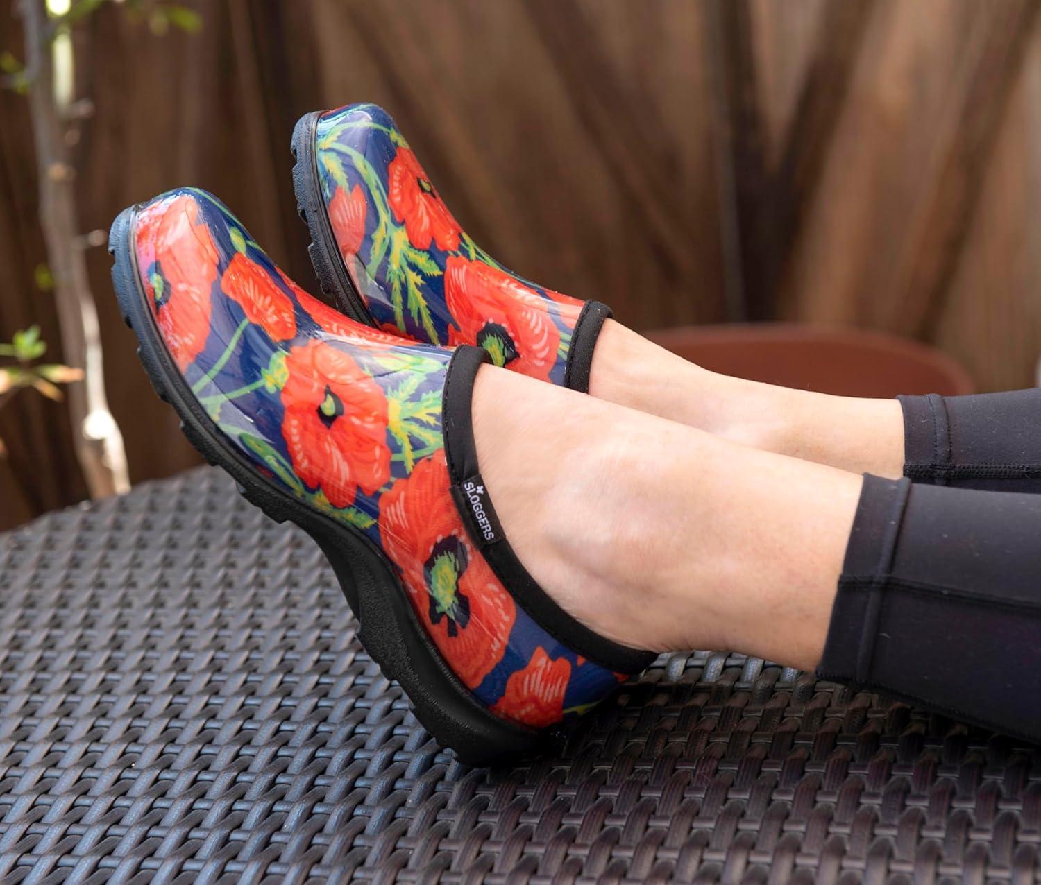 imageSloggers Original Waterproof Rain and Garden Shoe for Women Outdoor SlipOn Garden Clog Made in The USA with Premium Comfort Insole and Arch SupportBold Poppies Blue