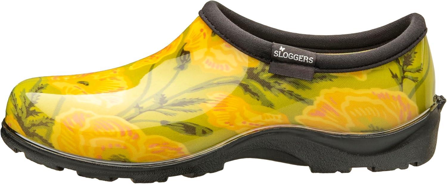 imageSloggers Original Waterproof Rain and Garden Shoe for Women Outdoor SlipOn Garden Clog Made in The USA with Premium Comfort Insole and Arch SupportBold Poppies Lt Green