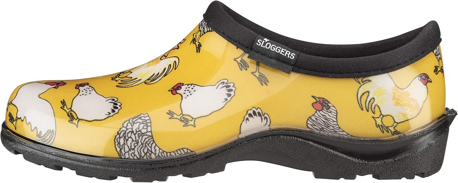 imageSloggers Original Waterproof Rain and Garden Shoe for Women Outdoor SlipOn Garden Clog Made in The USA with Premium Comfort Insole and Arch SupportChickens Daffodil Yellow