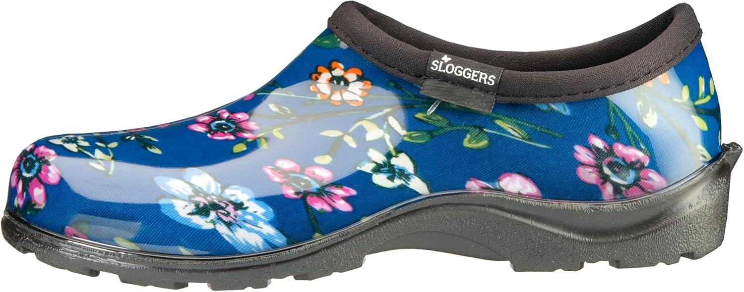 imageSloggers Original Waterproof Rain and Garden Shoe for Women Outdoor SlipOn Garden Clog Made in The USA with Premium Comfort Insole and Arch SupportDitsy Spring Blue