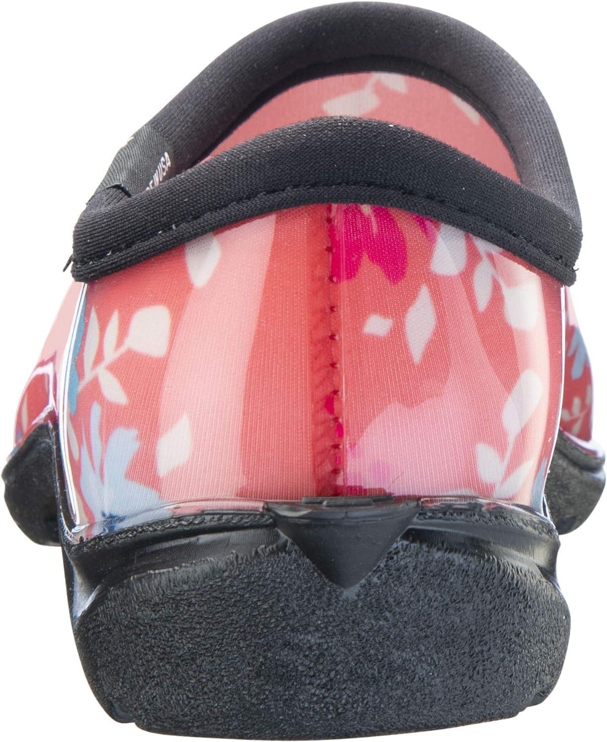 imageSloggers Original Waterproof Rain and Garden Shoe for Women Outdoor SlipOn Garden Clog Made in The USA with Premium Comfort Insole and Arch SupportFloral Fun Coral