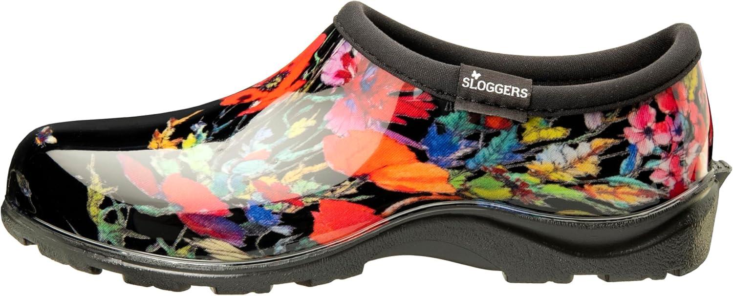 imageSloggers Original Waterproof Rain and Garden Shoe for Women Outdoor SlipOn Garden Clog Made in The USA with Premium Comfort Insole and Arch SupportIn Fields Black