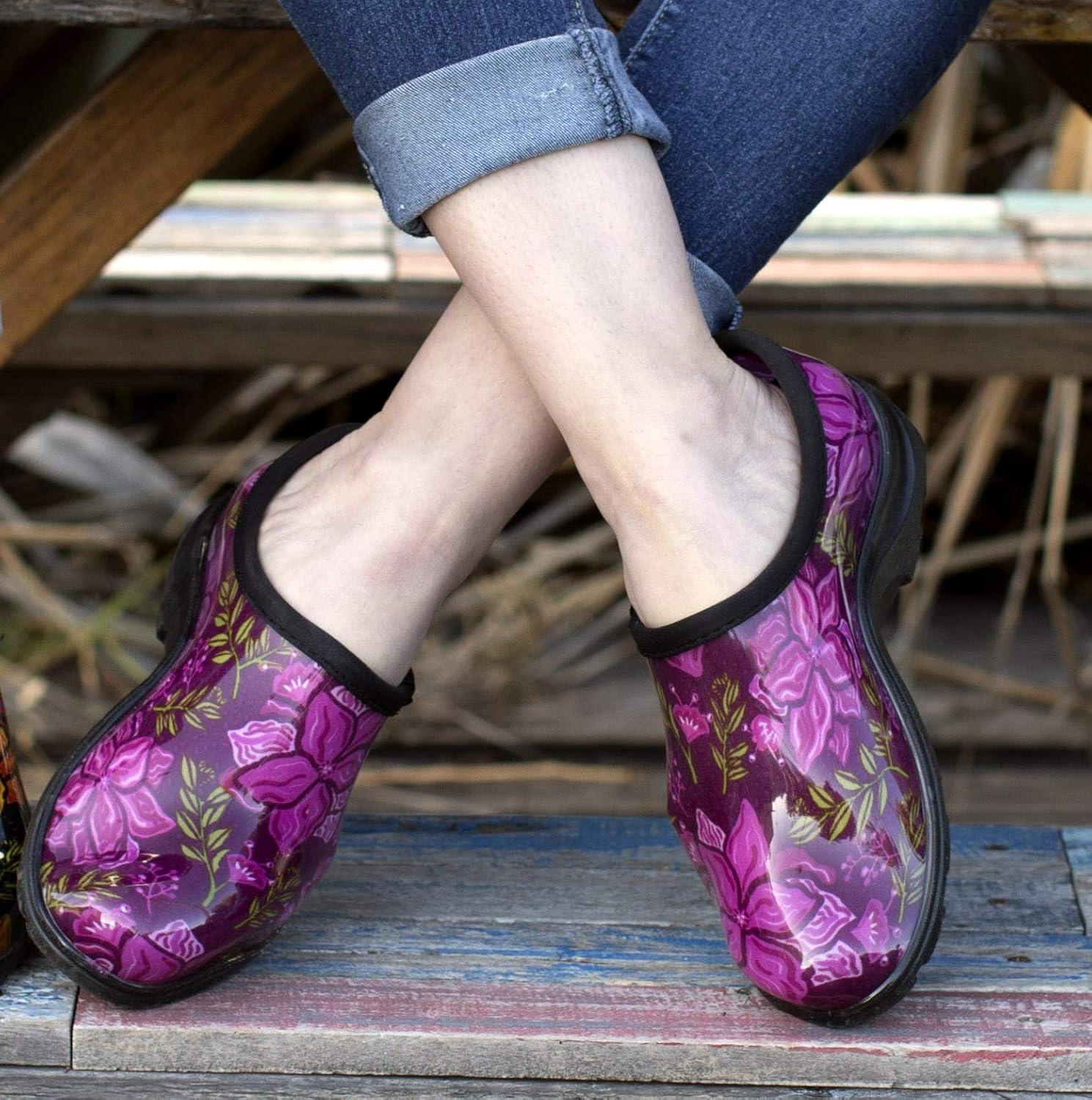 imageSloggers Original Waterproof Rain and Garden Shoe for Women Outdoor SlipOn Garden Clog Made in The USA with Premium Comfort Insole and Arch SupportSpring Surprise Rose