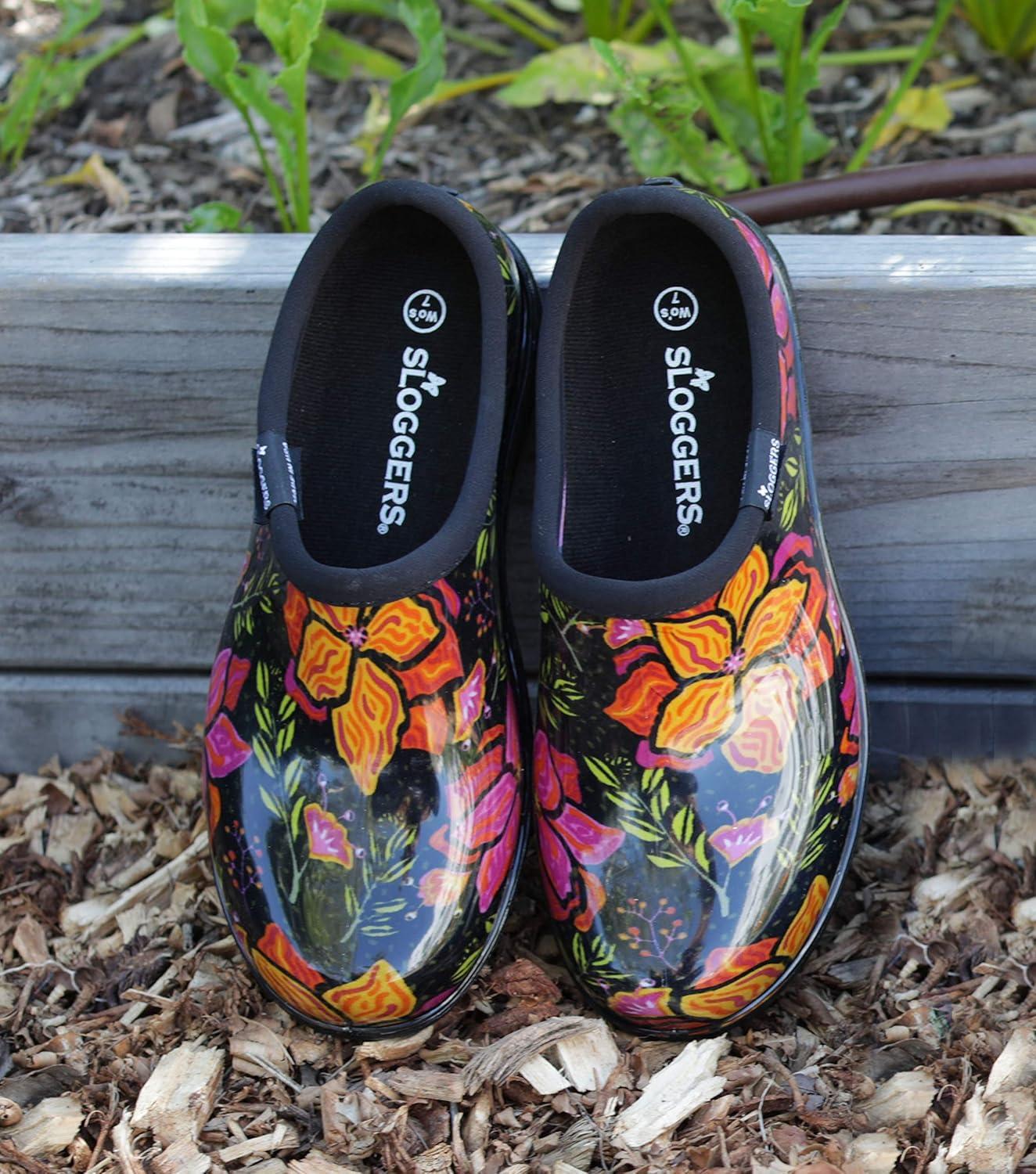 imageSloggers Original Waterproof Rain and Garden Shoe for Women Outdoor SlipOn Garden Clog Made in The USA with Premium Comfort Insole and Arch SupportSpring Surprise Black