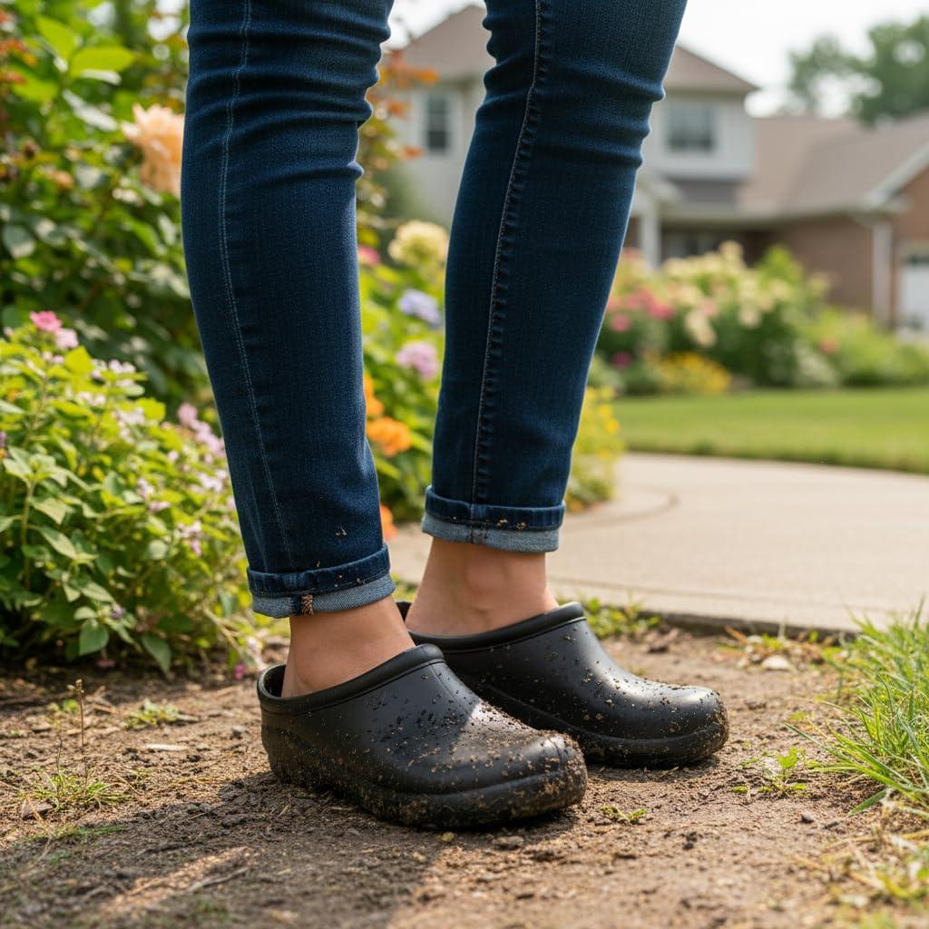 imageSloggers Waterproof Garden Clogs for Women Traditional Garden Clogs with Premium Comfort Support InsoleBlack