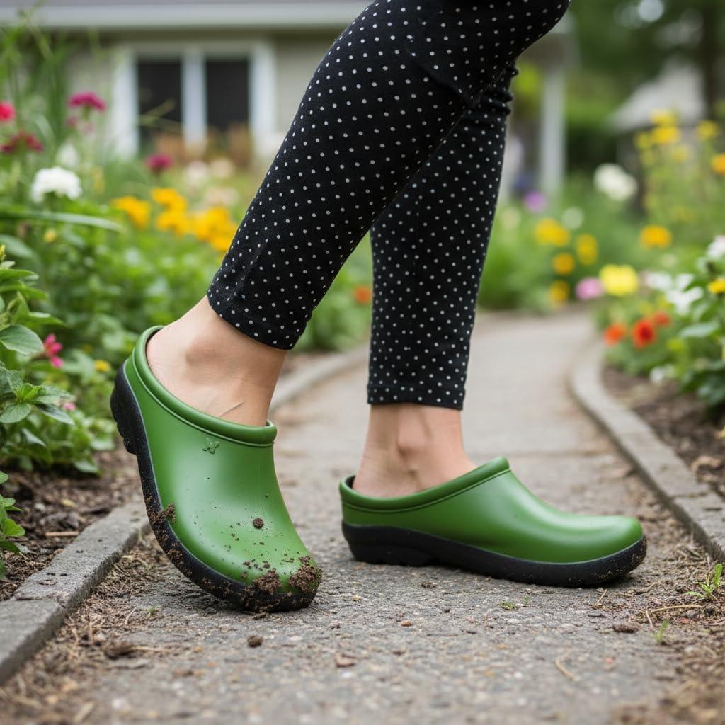 imageSloggers Waterproof Garden Clogs for Women Traditional Garden Clogs with Premium Comfort Support InsoleCactus Green