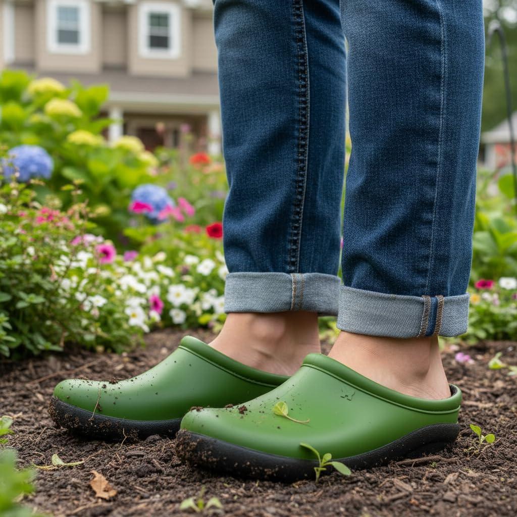 imageSloggers Waterproof Garden Clogs for Women Traditional Garden Clogs with Premium Comfort Support InsoleCactus Green