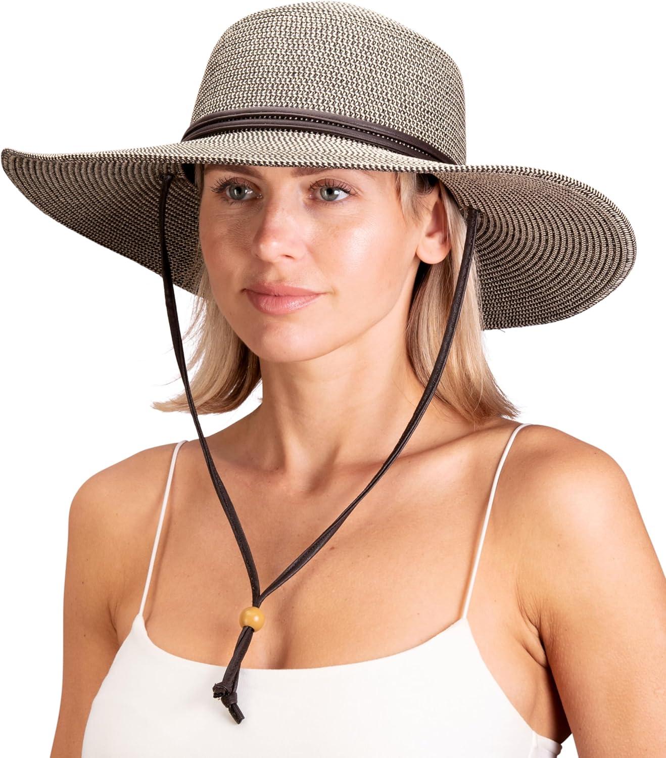 imageSloggers Womens Wide Brim Braided Sun Hat with Wind Lanyard UPF 50 Maximum Sun ProtectionSage