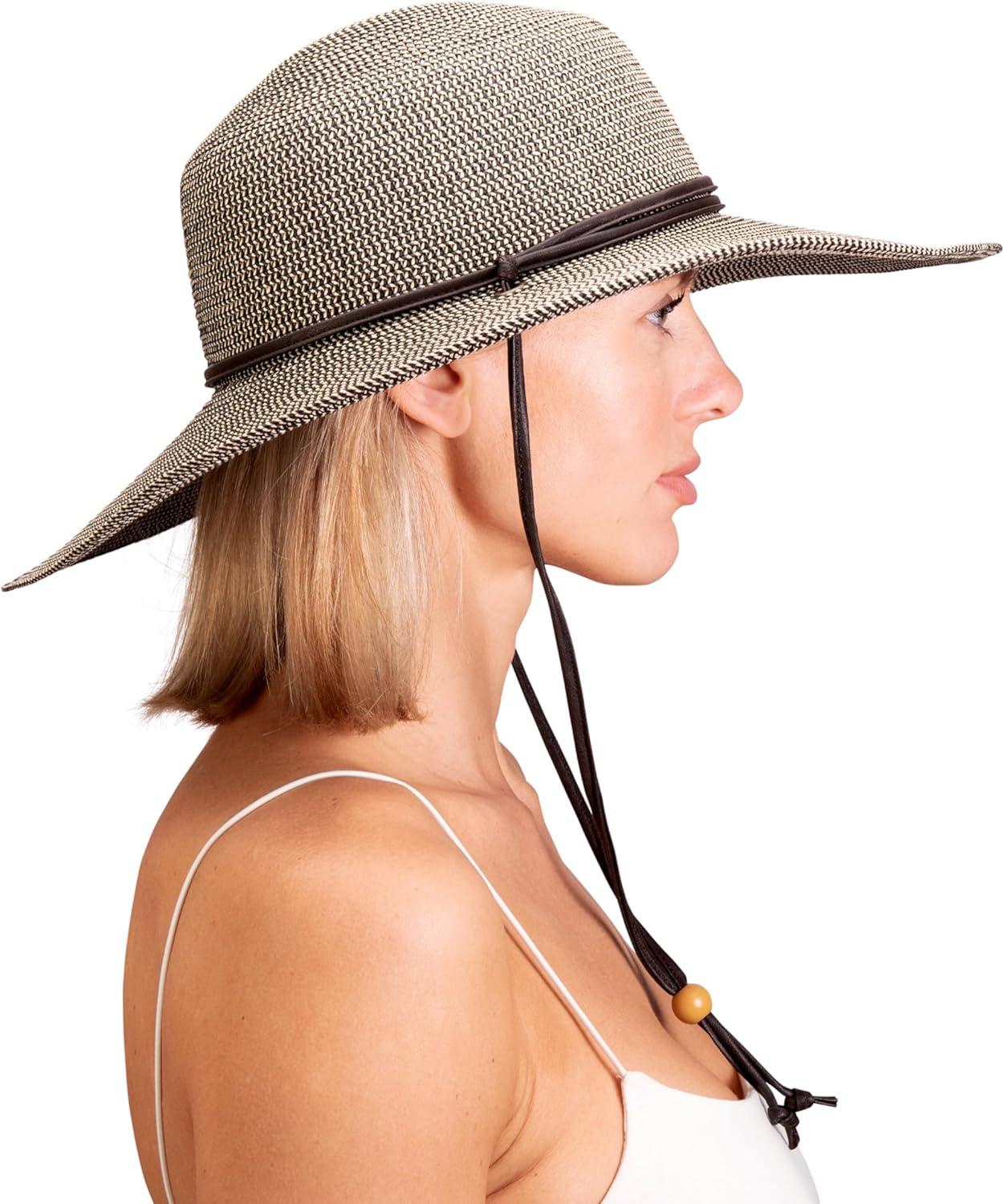 imageSloggers Womens Wide Brim Braided Sun Hat with Wind Lanyard UPF 50 Maximum Sun ProtectionSage