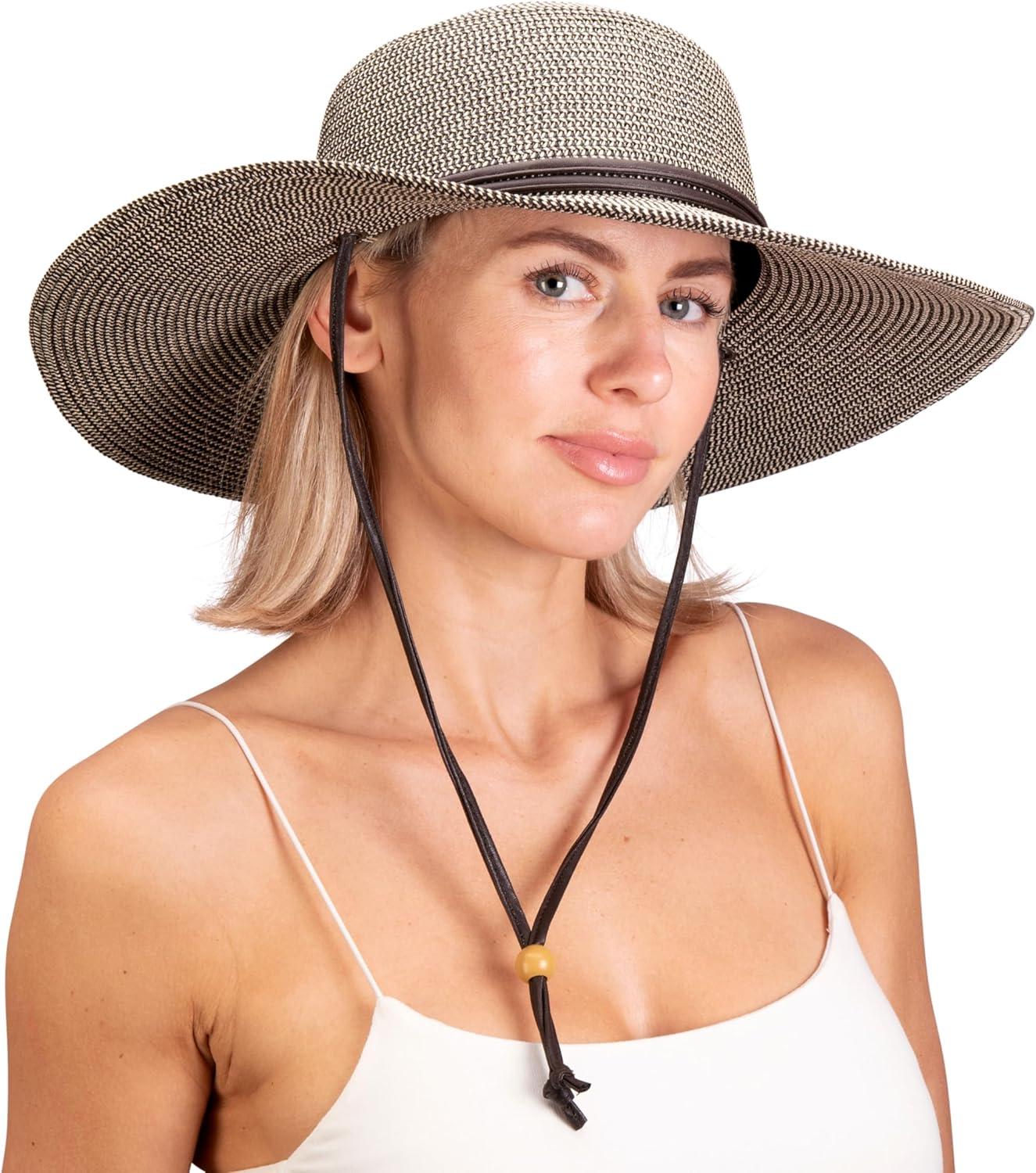 imageSloggers Womens Wide Brim Braided Sun Hat with Wind Lanyard UPF 50 Maximum Sun ProtectionSage