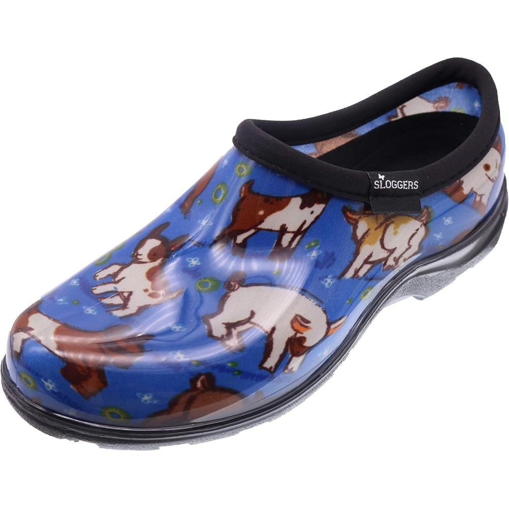 imageSloggers Original Waterproof Rain and Garden Shoe for Women Outdoor SlipOn Garden Clog Made in The USA with Premium Comfort Insole and Arch SupportGoats Sky Blue
