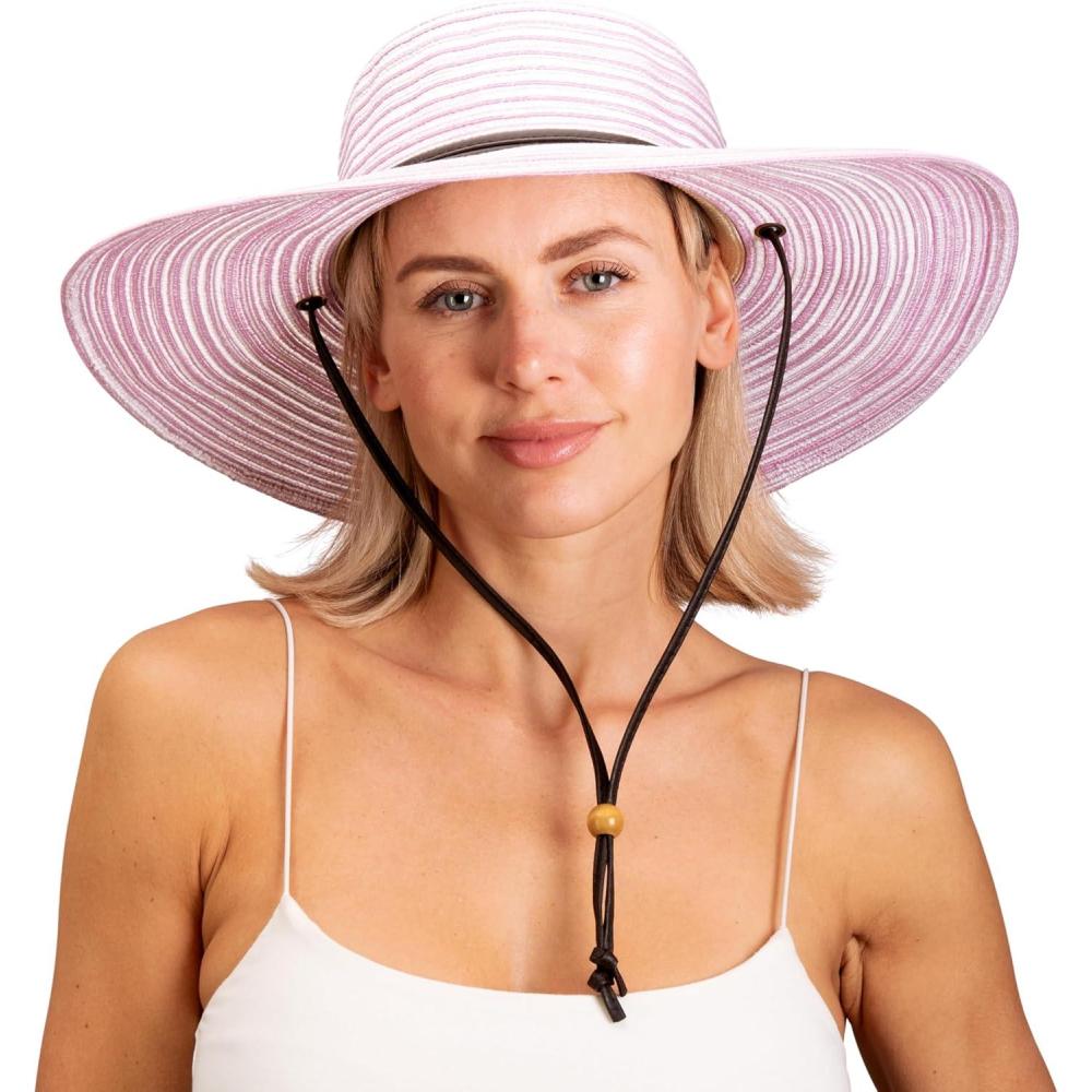 imageSloggers Womens Wide Brim Braided Sun Hat with Wind Lanyard  UPF 50 Maximum Sun ProtectionLavender