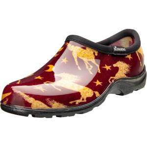 Sloggers Original Waterproof Rain and Garden Shoe for Women– Outdoor Slip-On Garden Clog – Made in The USA with Premium Comfort Insole and Arch Support(Horse Stars Barn Red)
