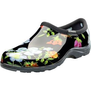 Sloggers Original Waterproof Rain and Garden Shoe for Women– Outdoor Slip-On Garden Clog – Made in The USA with Premium Comfort Insole and Arch Support(Meadow Print Black)
