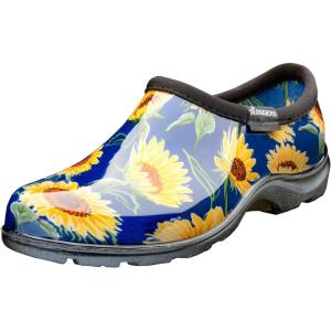 Sloggers Original Waterproof Rain and Garden Shoe for Women– Outdoor Slip-On Garden Clog – Made in The USA with Premium Comfort Insole and Arch Support(Sunflower Print Blue)