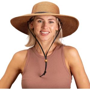Sloggers Women’s Wide Brim Braided Sun Hat with Wind Lanyard – UPF 50+ Maximum Sun Protection(Dark Brown)