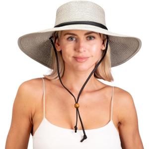 Sloggers Women’s Wide Brim Braided Sun Hat with Wind Lanyard – UPF 50+ Maximum Sun Protection(Gray)