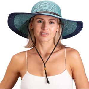 Sloggers Women’s Wide Brim Braided Sun Hat with Wind Lanyard – UPF 50+ Maximum Sun Protection(Grey Blue)