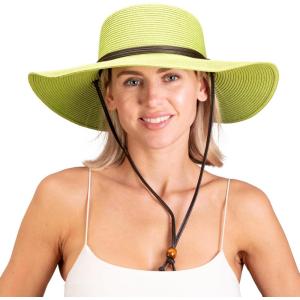 Sloggers Women’s Wide Brim Braided Sun Hat with Wind Lanyard – UPF 50+ Maximum Sun Protection(Tea Green)