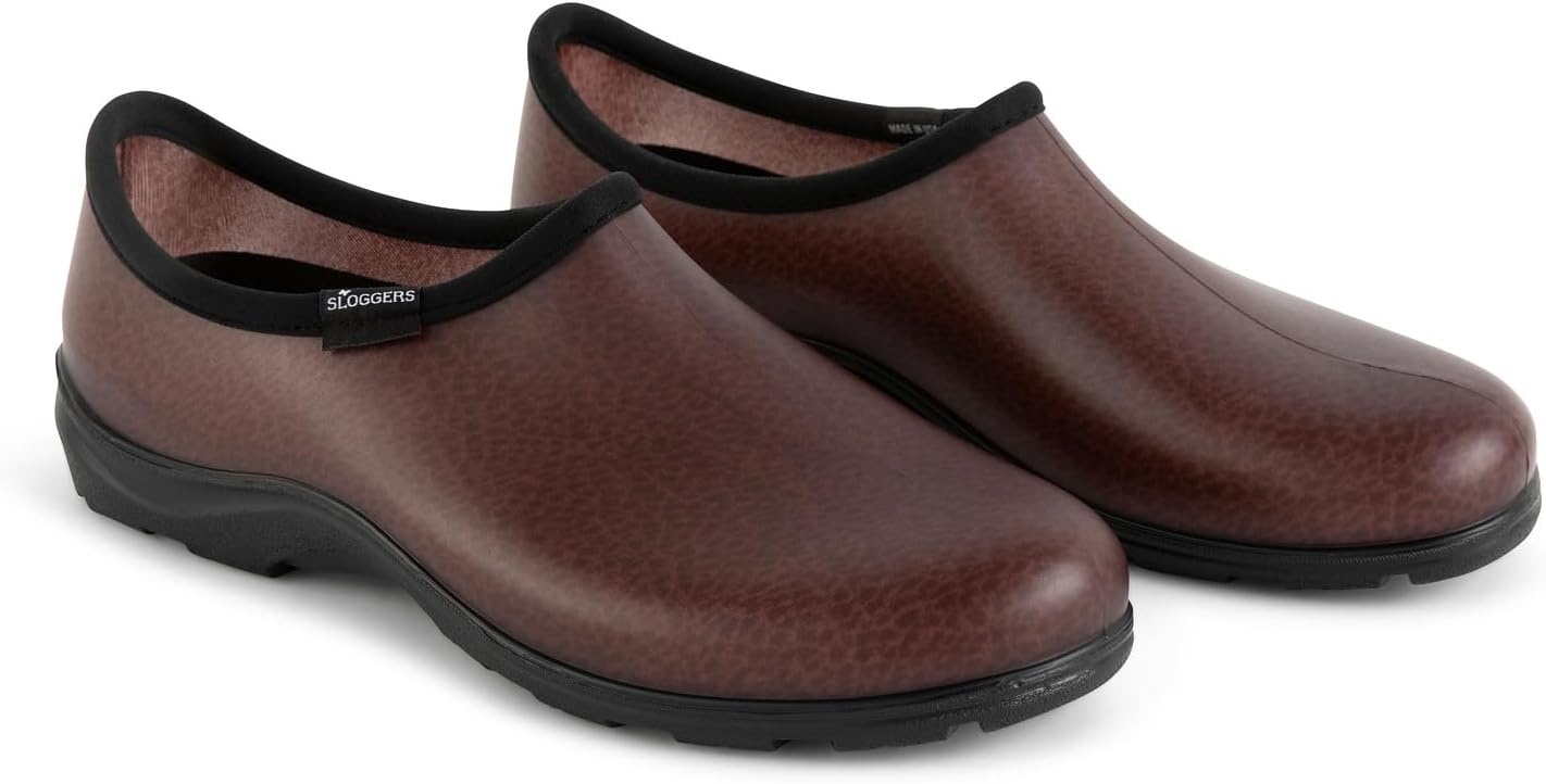 image:imageSloggers Original Waterproof Work Shoe for Men Outdoor SlipOn Rain and Durable Garden Footwear Made in the USA with Premium Comfort Support InsoleLeather Print Brown