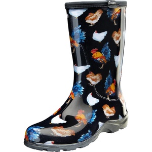 Sloggers Waterproof Garden Rain Boots for Women – Cute MidCalf Boots(Classic Chicken Black)