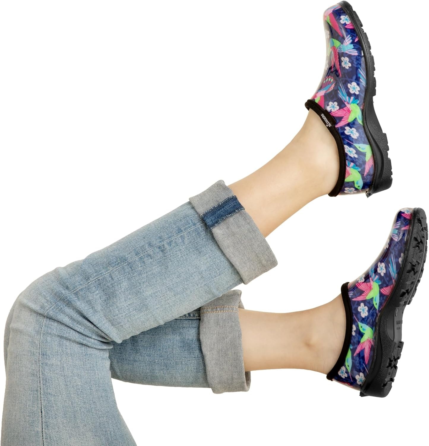 image:imageSloggers Original Waterproof Rain and Garden Shoe for Women Outdoor SlipOn Garden ClogBluePink Hummingbird Print