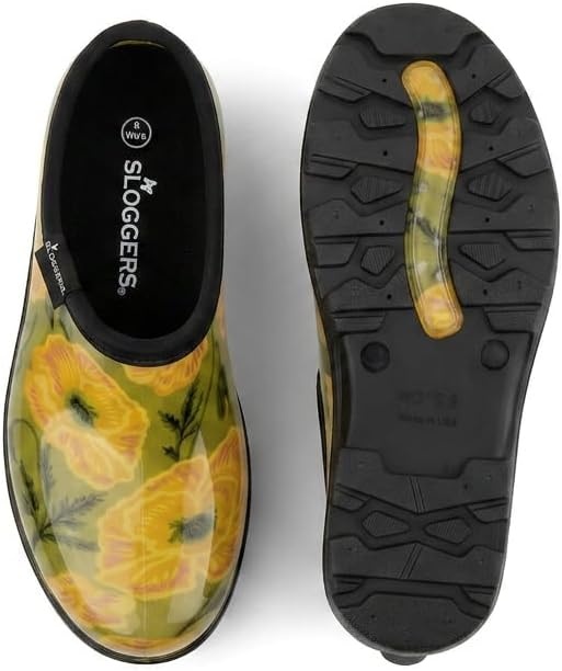 image:imageSloggers Original Waterproof Rain and Garden Shoe for Women Outdoor SlipOn Garden ClogBold Poppies Lt Green