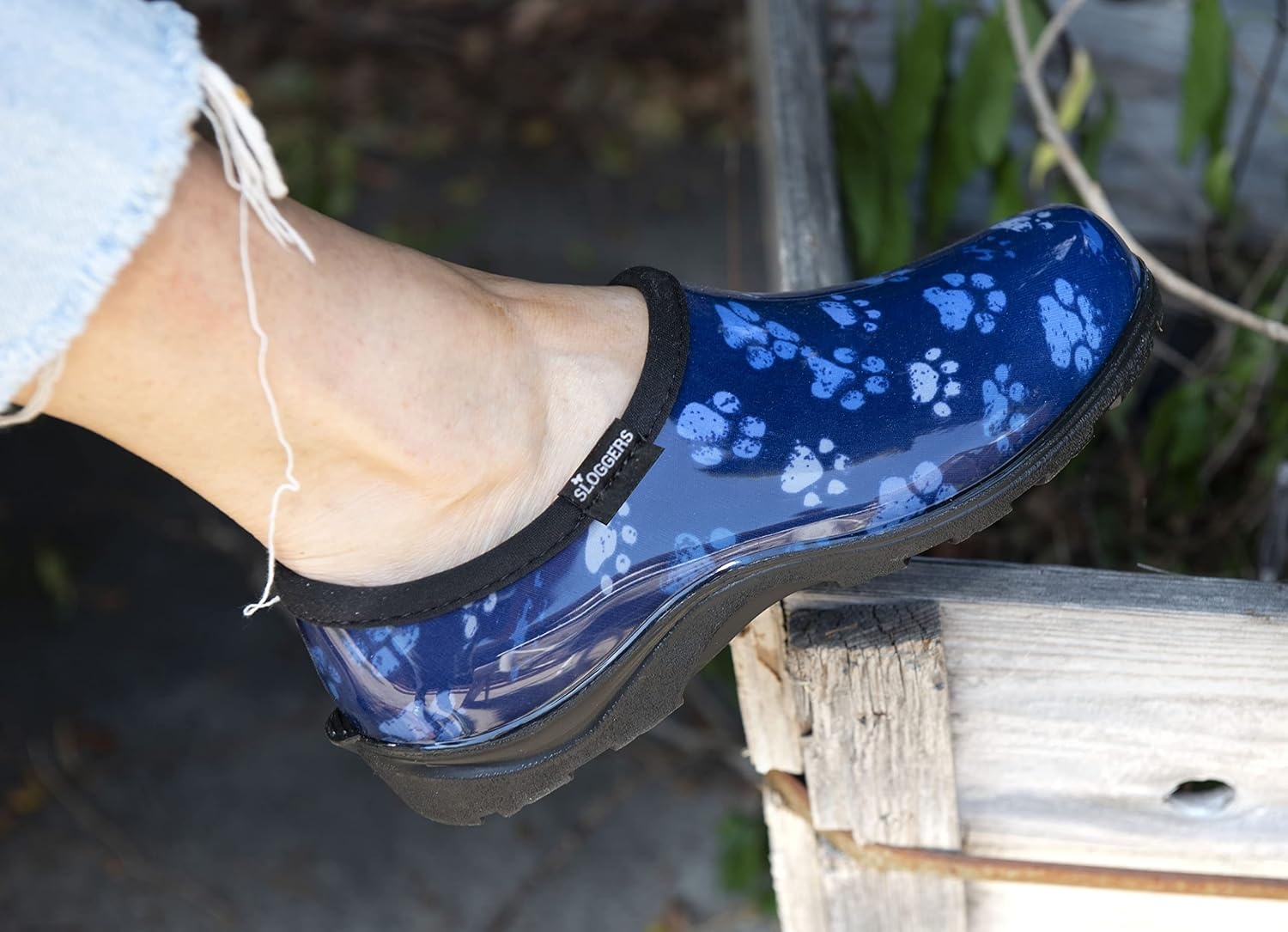 image:imageSloggers Original Waterproof Rain and Garden Shoe for Women Outdoor SlipOn Garden ClogGrungy Paw Print Blue