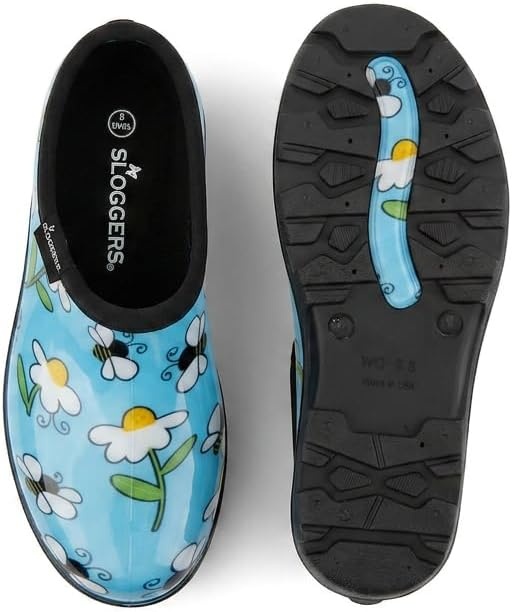 image:imageSloggers Original Waterproof Rain and Garden Shoe for Women Outdoor SlipOn Garden ClogLt Blue Bee Print