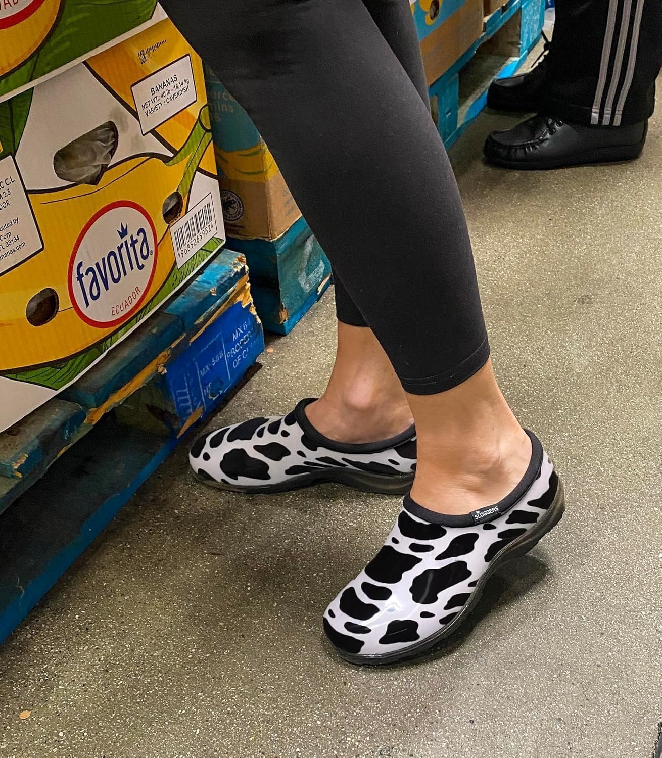 image:imageSloggers Original Waterproof Rain and Garden Shoe for Women Outdoor SlipOn Garden ClogMoo Print Black White