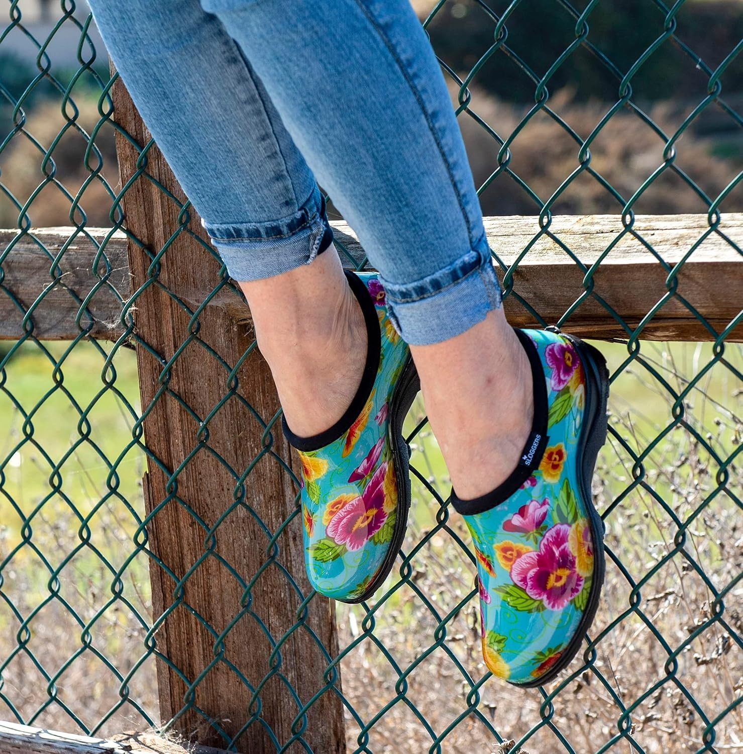 image:imageSloggers Original Waterproof Rain and Garden Shoe for Women Outdoor SlipOn Garden ClogPansy Turquoise