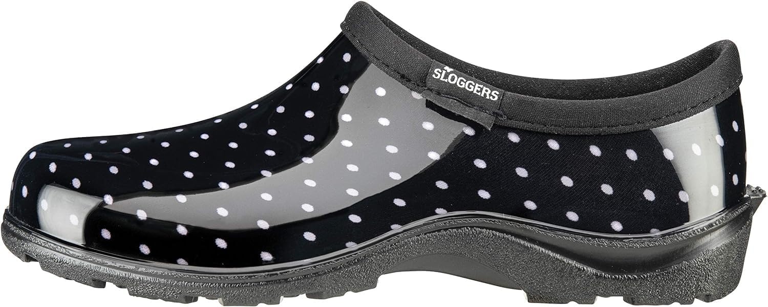 image:imageSloggers Original Waterproof Rain and Garden Shoe for Women Outdoor SlipOn Garden ClogPolka Dot Print Black and White