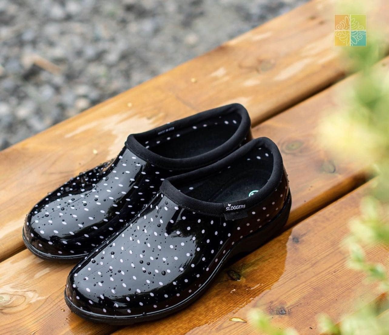image:imageSloggers Original Waterproof Rain and Garden Shoe for Women Outdoor SlipOn Garden ClogPolka Dot Print Black and White